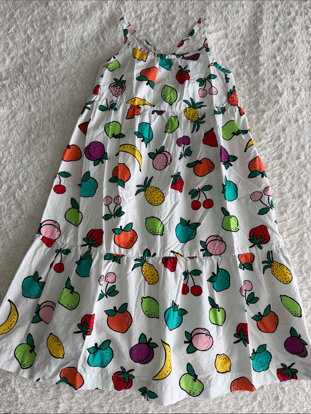 Hanna Andersson girls size 6-7 white fruit print sleeveless maxi dress summer